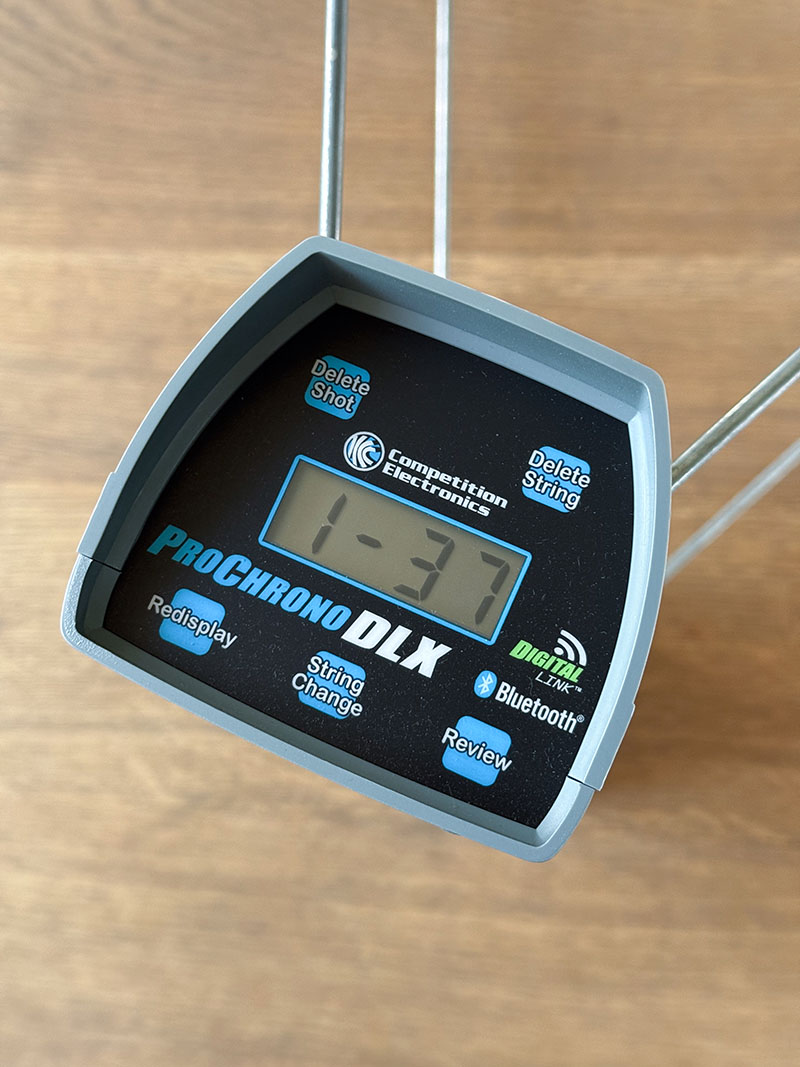test ProChrono DLX : affichage de la séquence de tir et du numéro d'enregistrement de la vitesse